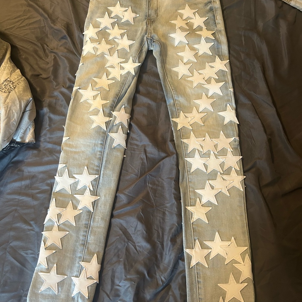 Star Patterned Light Blue Jeans